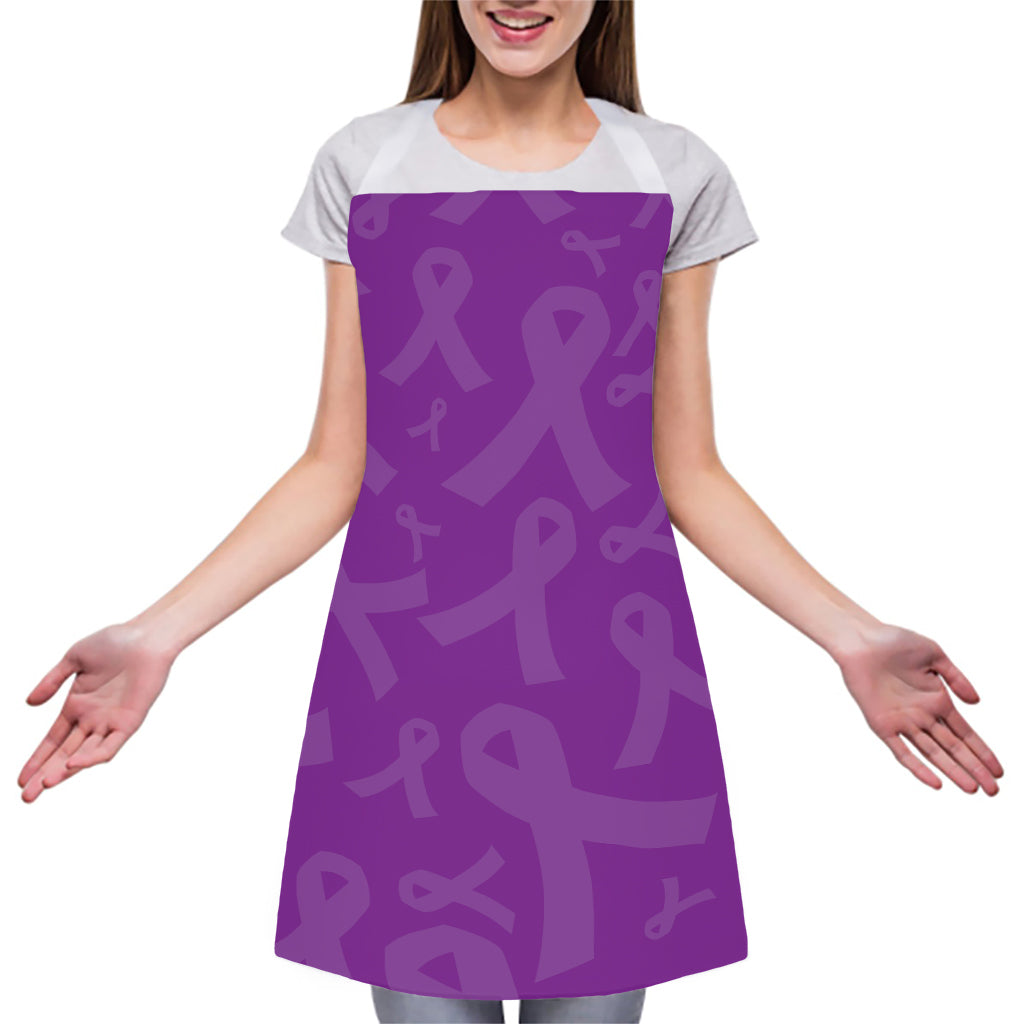 Purple Cancer Awareness Ribbon Print Adjustable Apron