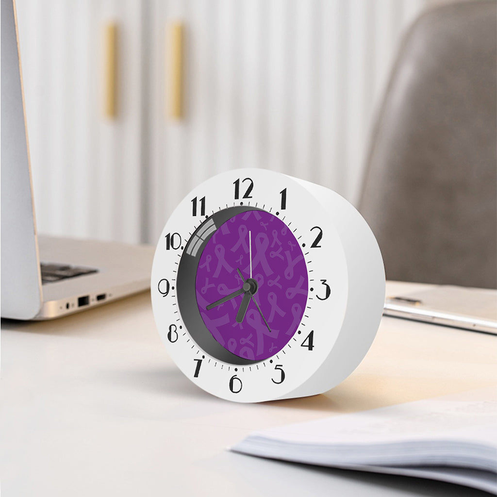 Purple Cancer Awareness Ribbon Print Alarm Clock