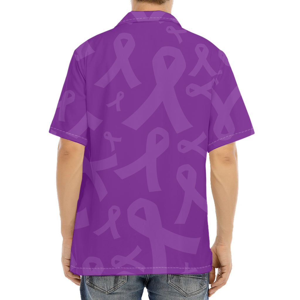 Purple Cancer Awareness Ribbon Print Aloha Shirt