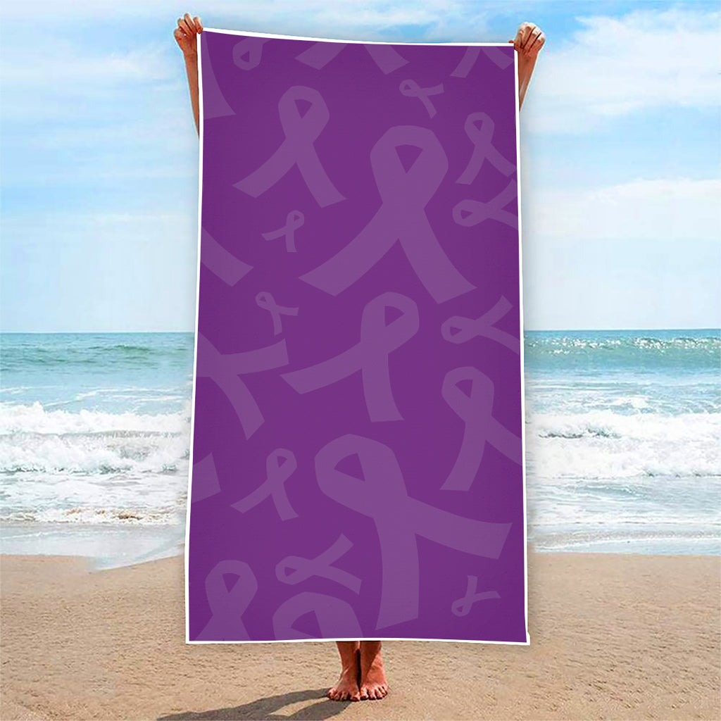 Purple Cancer Awareness Ribbon Print Beach Towel