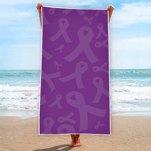 Purple Cancer Awareness Ribbon Print Beach Towel