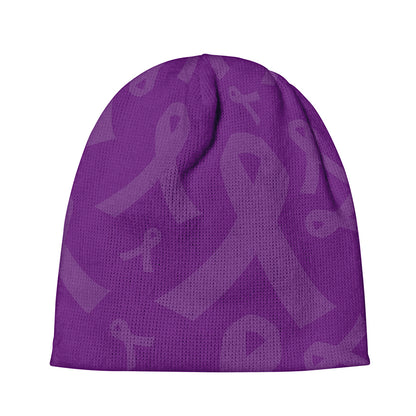 Purple Cancer Awareness Ribbon Print Beanie