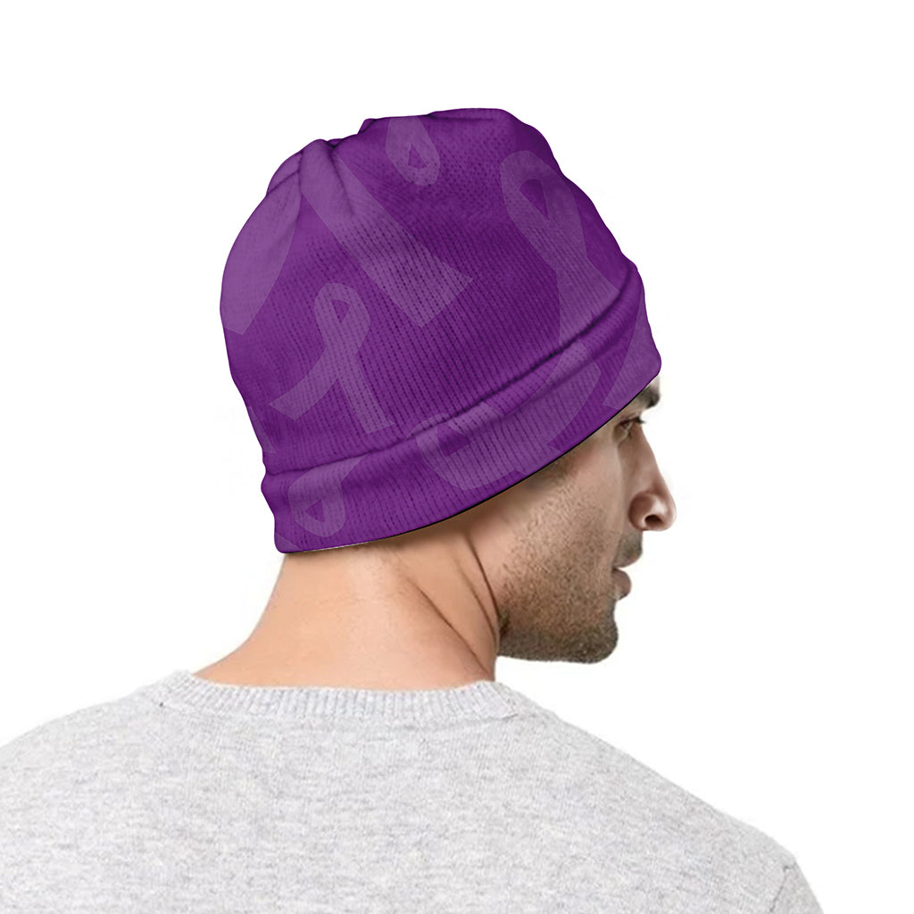 Purple Cancer Awareness Ribbon Print Beanie