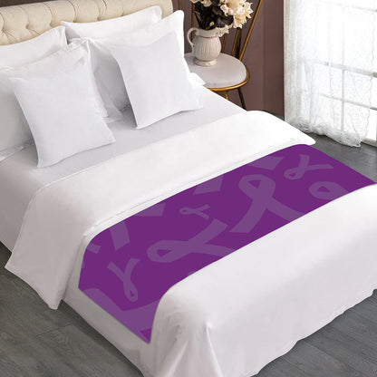 Purple Cancer Awareness Ribbon Print Bed Runner