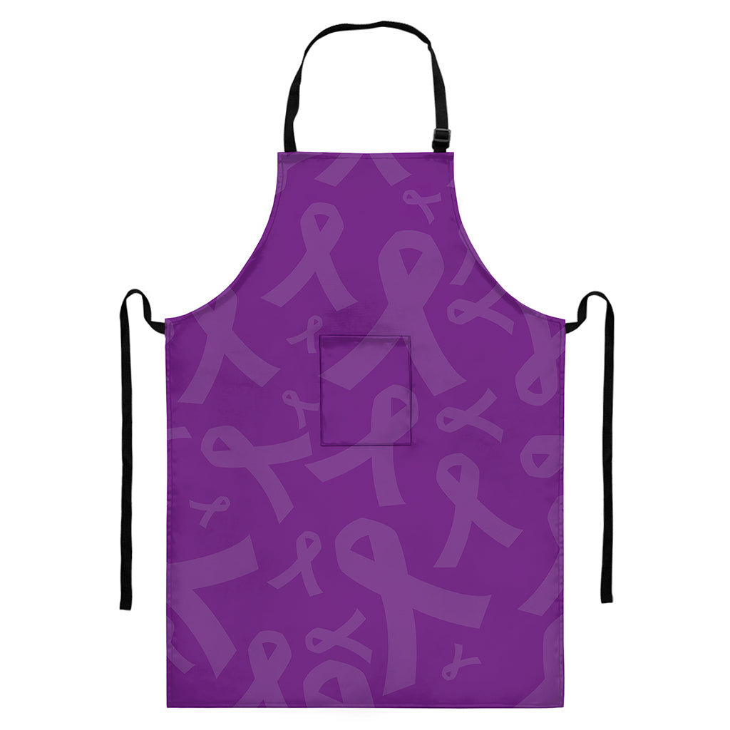 Purple Cancer Awareness Ribbon Print Bib Apron With Pocket