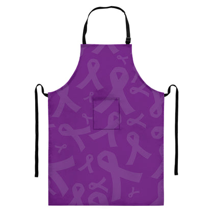 Purple Cancer Awareness Ribbon Print Bib Apron With Pocket