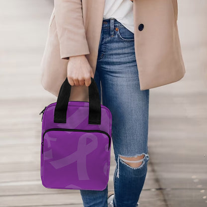 Purple Cancer Awareness Ribbon Print Bible Tote Bag