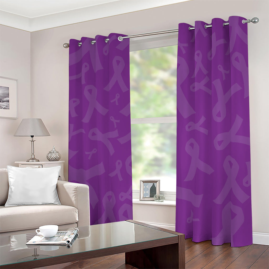 Purple Cancer Awareness Ribbon Print Blackout Grommet Curtains