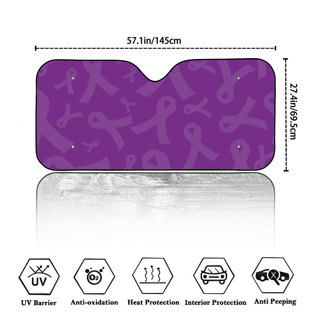 Purple Cancer Awareness Ribbon Print Car Windshield Sun Shade