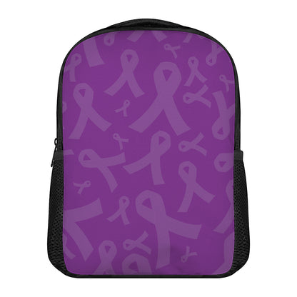 Purple Cancer Awareness Ribbon Print Casual Backpack