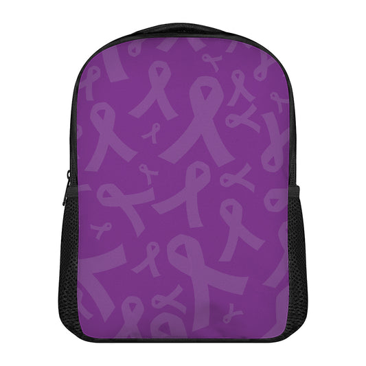Purple Cancer Awareness Ribbon Print Casual Backpack