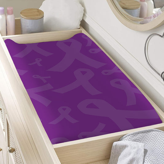Purple Cancer Awareness Ribbon Print Changing Pad Cover
