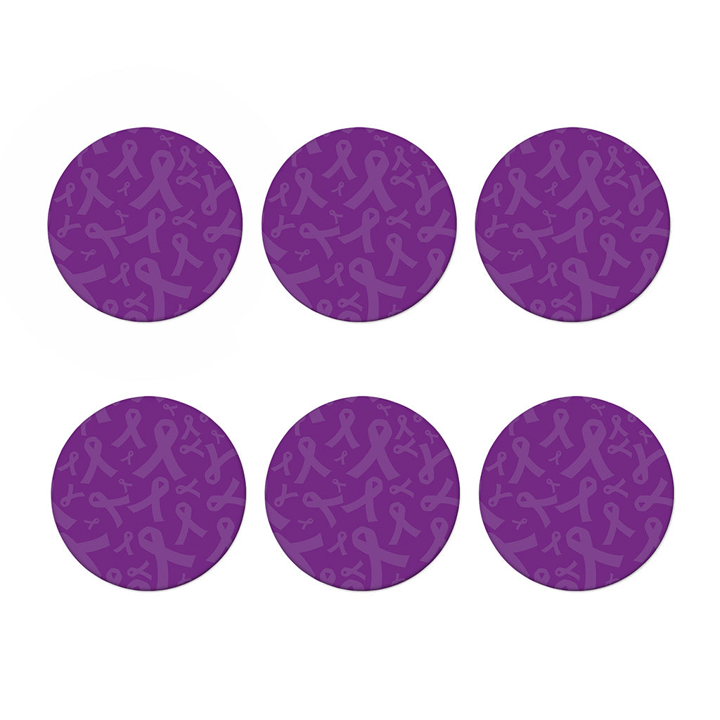 Purple Cancer Awareness Ribbon Print Coaster Set