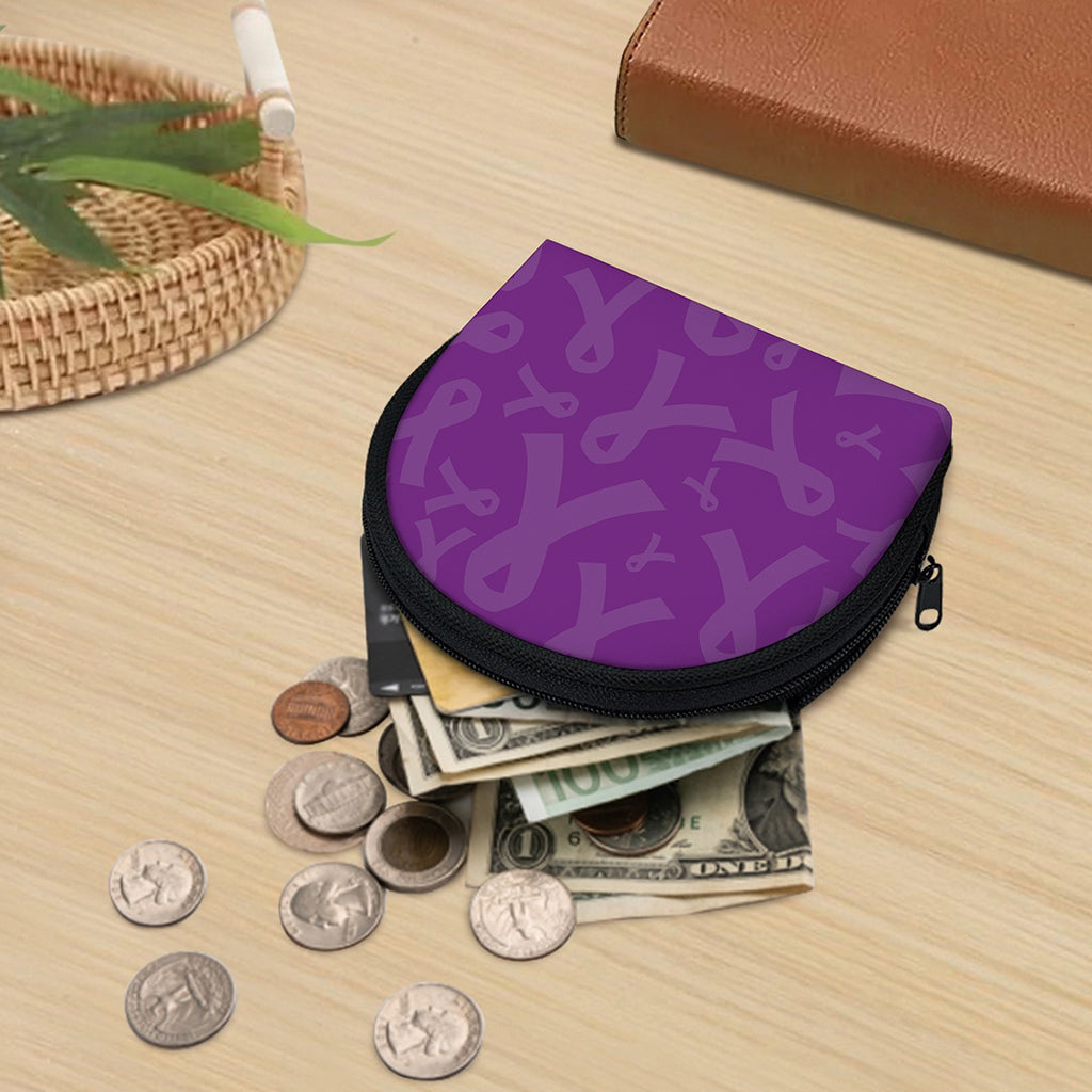 Purple Cancer Awareness Ribbon Print Coin Purse
