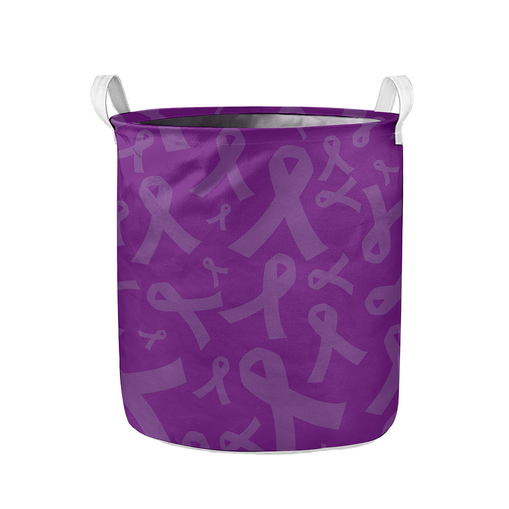 Purple Cancer Awareness Ribbon Print Collapsible Laundry Basket