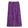 Purple Cancer Awareness Ribbon Print Cotton Front Slit Maxi Skirt