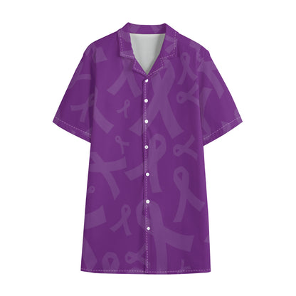 Purple Cancer Awareness Ribbon Print Cotton Hawaiian Shirt