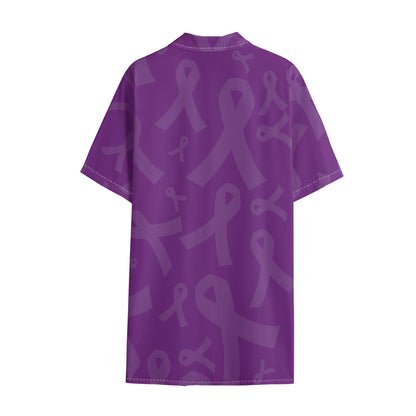 Purple Cancer Awareness Ribbon Print Cotton Hawaiian Shirt