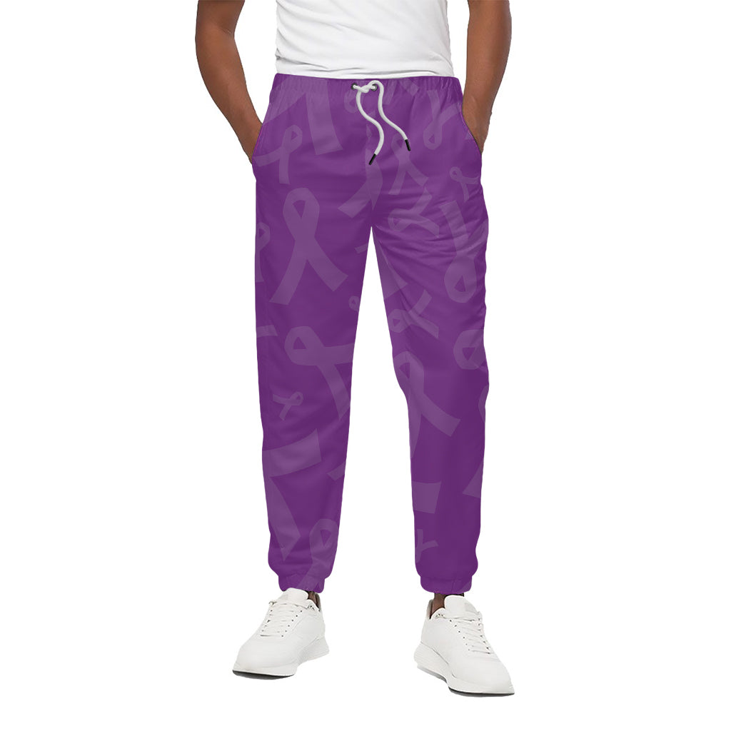 Purple Cancer Awareness Ribbon Print Cotton Pants