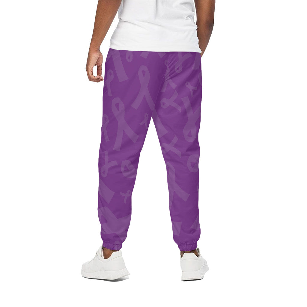 Purple Cancer Awareness Ribbon Print Cotton Pants