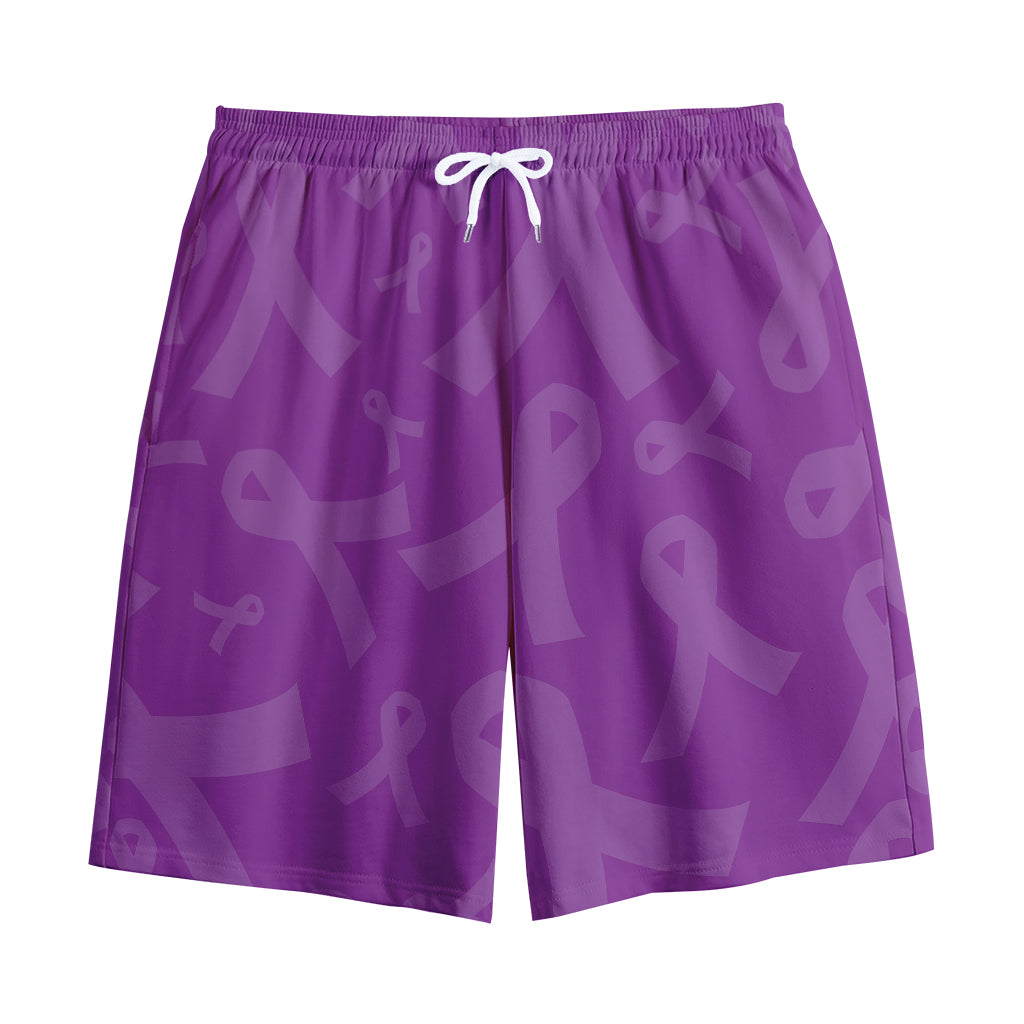 Purple Cancer Awareness Ribbon Print Cotton Shorts
