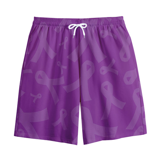 Purple Cancer Awareness Ribbon Print Cotton Shorts