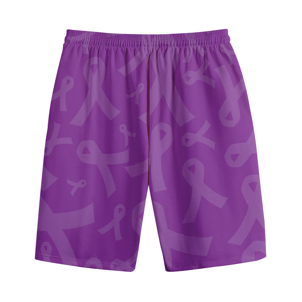 Purple Cancer Awareness Ribbon Print Cotton Shorts