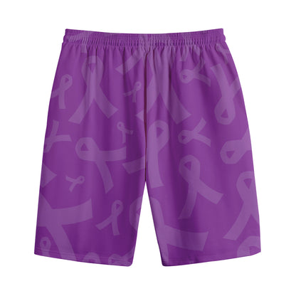 Purple Cancer Awareness Ribbon Print Cotton Shorts