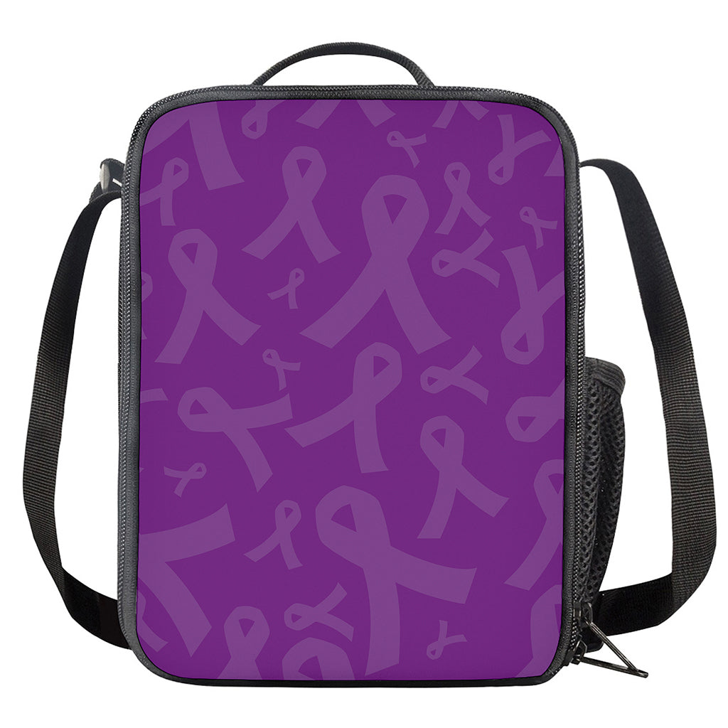 Purple Cancer Awareness Ribbon Print Crossbody Lunch Bag