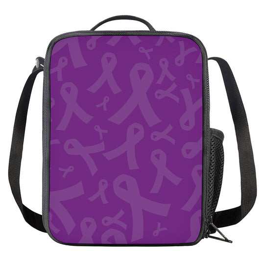 Purple Cancer Awareness Ribbon Print Crossbody Lunch Bag