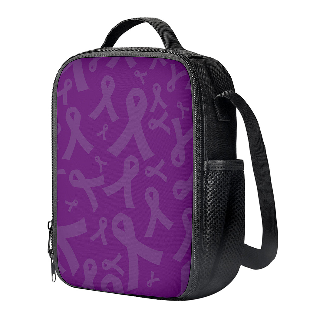 Purple Cancer Awareness Ribbon Print Crossbody Lunch Bag