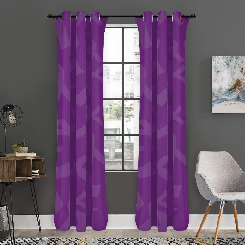 Purple Cancer Awareness Ribbon Print Curtain