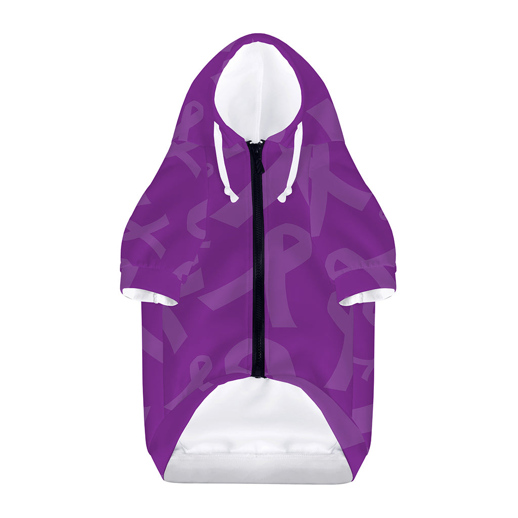 Purple Cancer Awareness Ribbon Print Dog Zip Up Hoodie