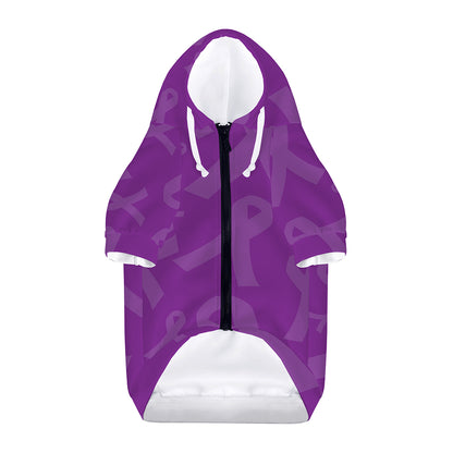 Purple Cancer Awareness Ribbon Print Dog Zip Up Hoodie