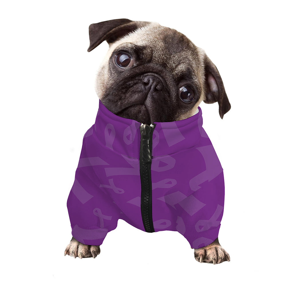 Purple Cancer Awareness Ribbon Print Dog Zip Up Jacket