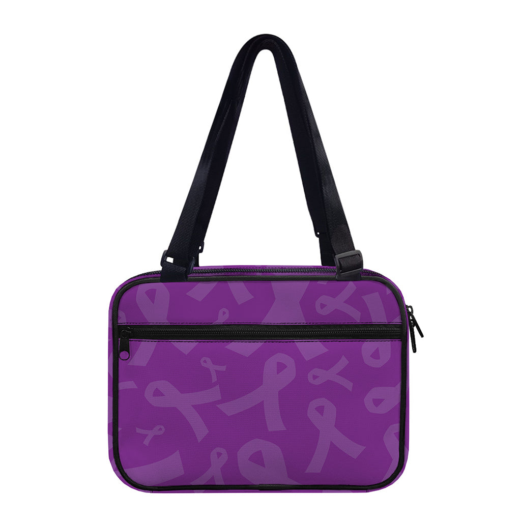 Purple Cancer Awareness Ribbon Print Double Strap Bible Bag