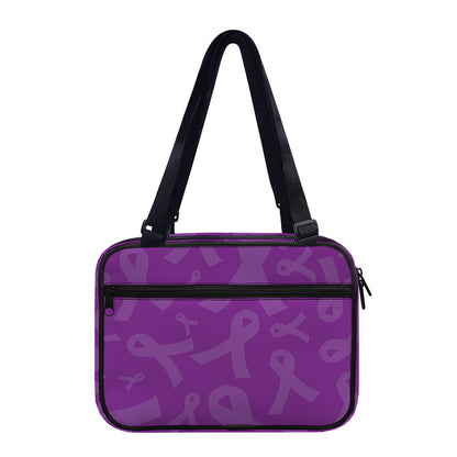 Purple Cancer Awareness Ribbon Print Double Strap Bible Bag