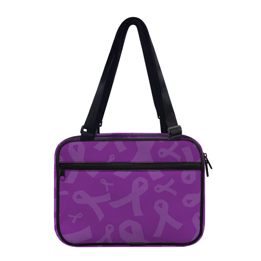 Purple Cancer Awareness Ribbon Print Double Strap Bible Bag