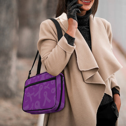 Purple Cancer Awareness Ribbon Print Double Strap Bible Bag