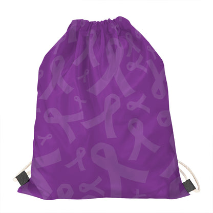 Purple Cancer Awareness Ribbon Print Drawstring Bag