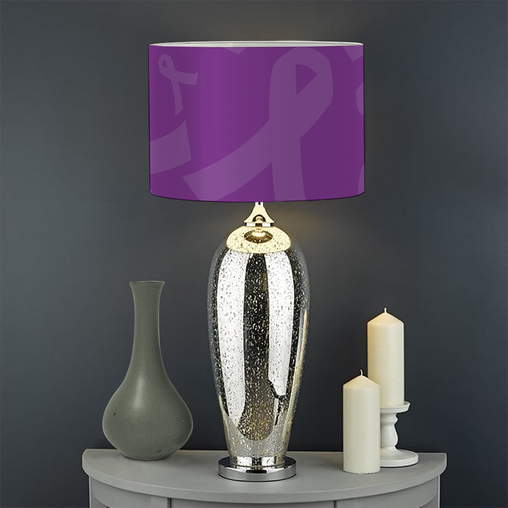 Purple Cancer Awareness Ribbon Print Drum Lamp Shade