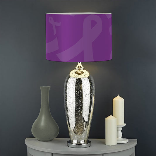 Purple Cancer Awareness Ribbon Print Drum Lamp Shade