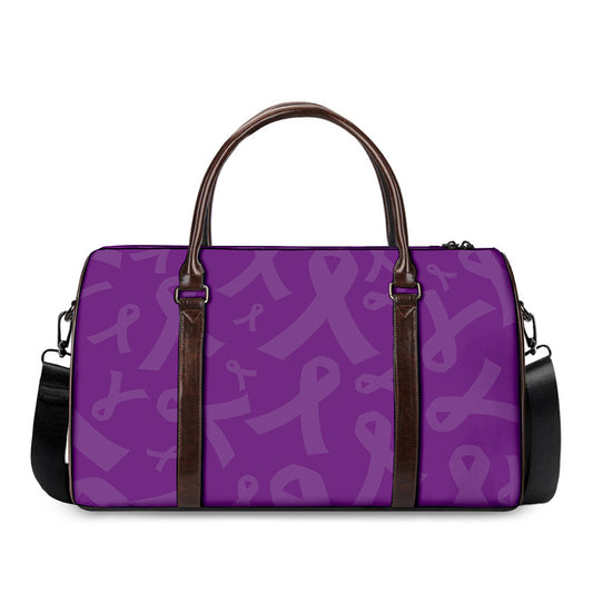 Purple Cancer Awareness Ribbon Print Duffle Bag