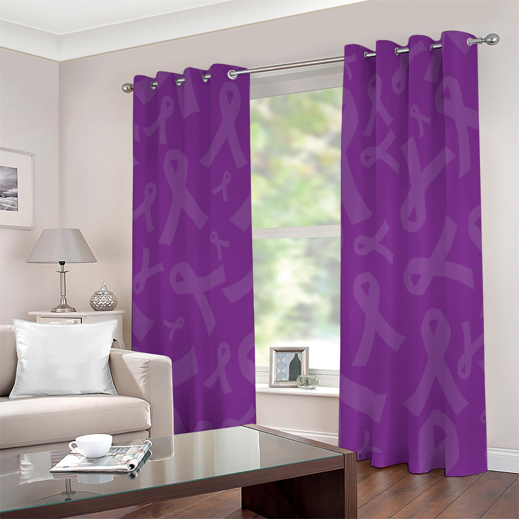 Purple Cancer Awareness Ribbon Print Extra Wide Grommet Curtains