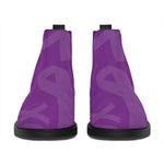 Purple Cancer Awareness Ribbon Print Flat Ankle Boots