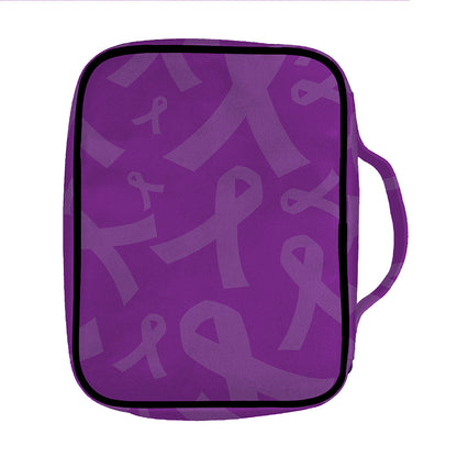 Purple Cancer Awareness Ribbon Print Front Pocket Bible Bag