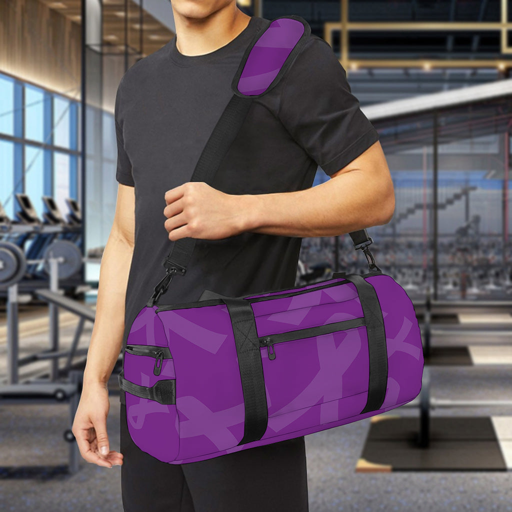 Purple Cancer Awareness Ribbon Print Gym Bag