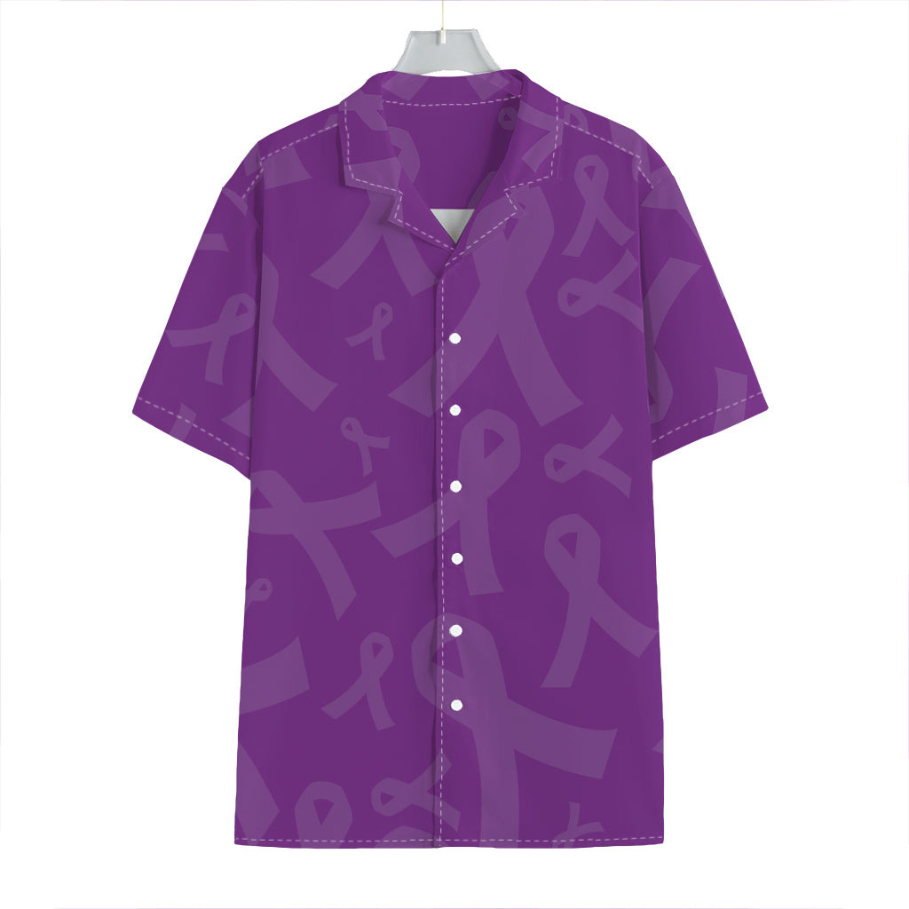 Purple Cancer Awareness Ribbon Print Hawaiian Shirt