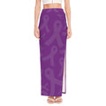 Purple Cancer Awareness Ribbon Print High Slit Maxi Skirt