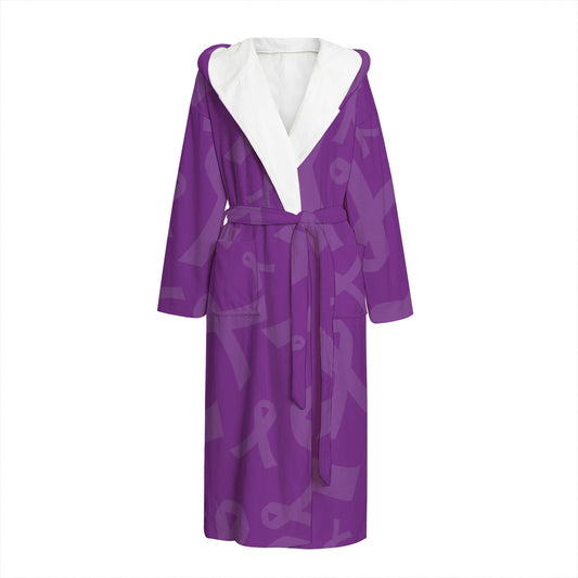 Purple Cancer Awareness Ribbon Print Hooded Bathrobe